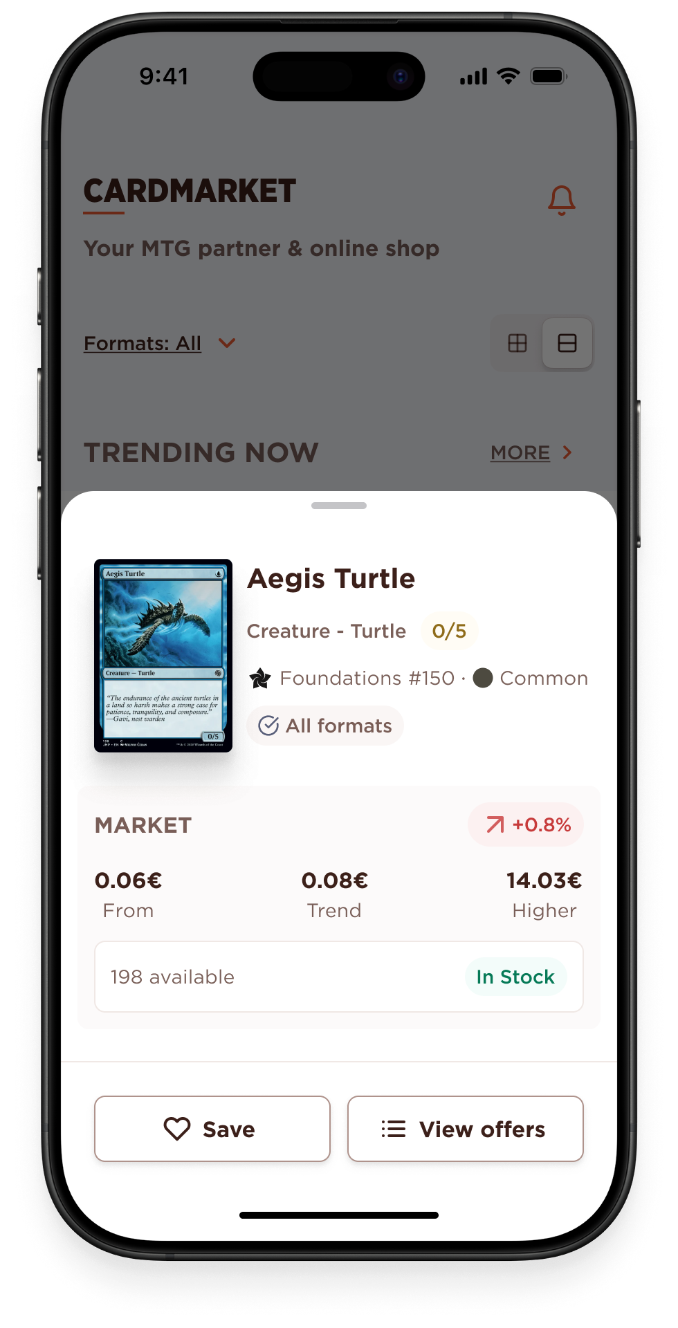 Card detail interface after usability testing improvements
